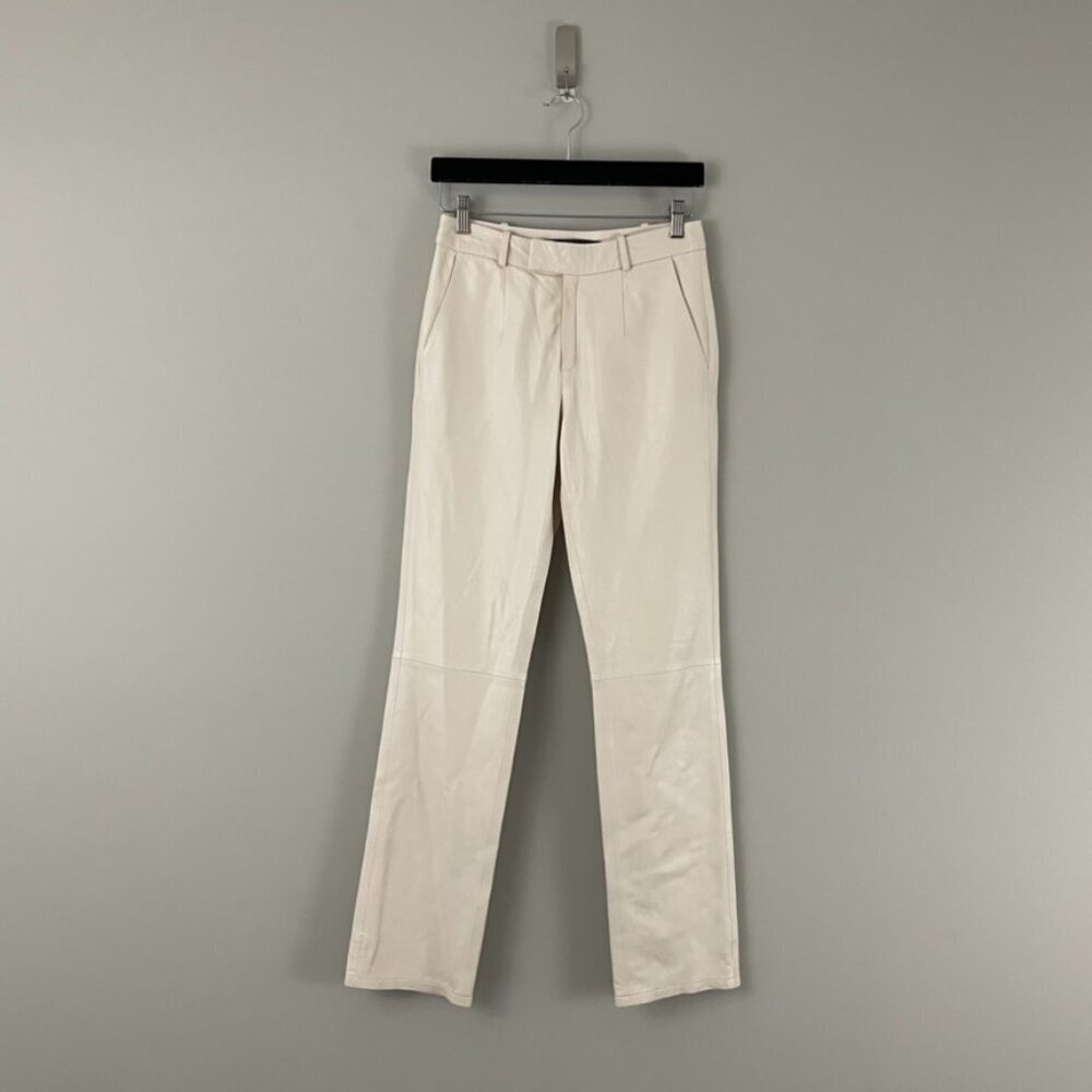 Zeynep Arcay Cropped Leather Taper Pants in Cream Size 2
